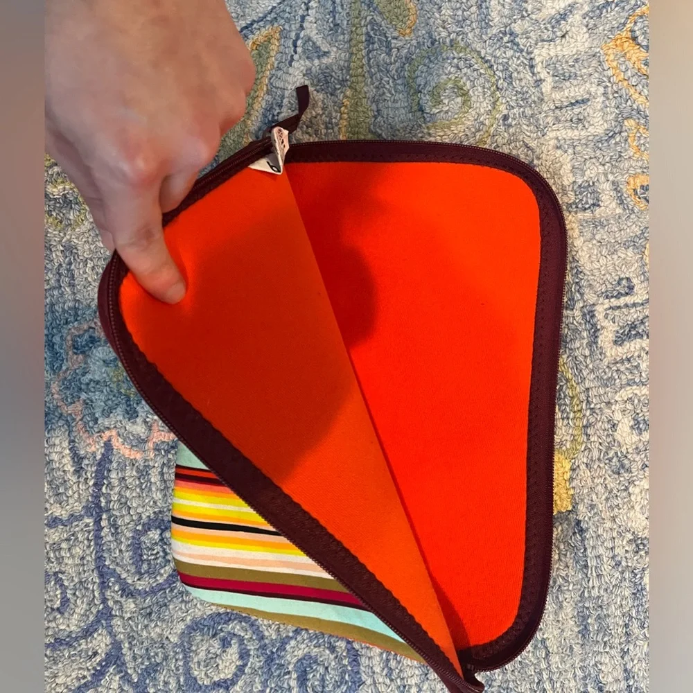 Colorful striped I pad sleeve. About 8inx10in. Machine washable and durable.